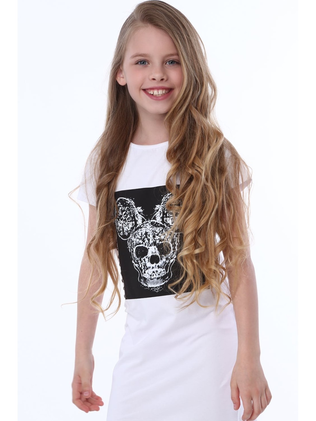 Girls\' dress with appliqué, white NDZ8380 - Online store - Boutique